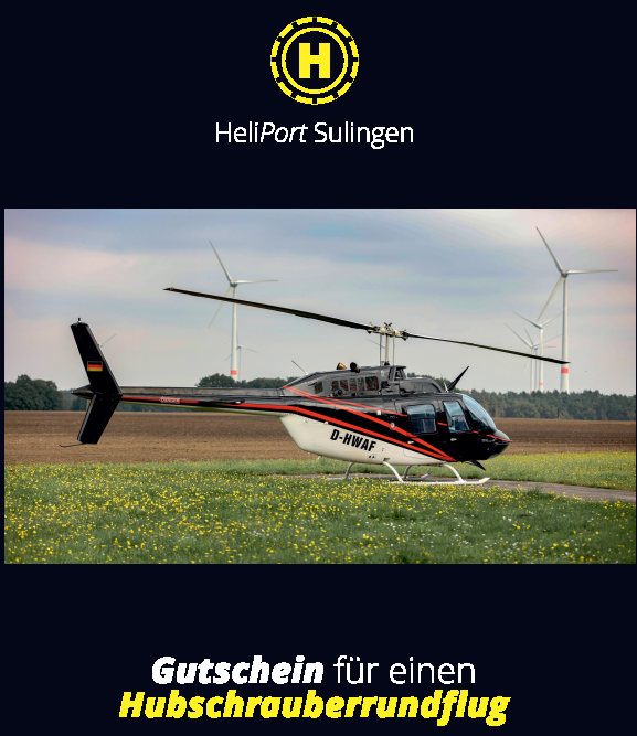 Deckblatt des HeliPort-Gutscheins für einen Hubschrauberrundflug